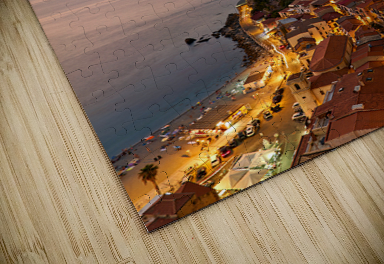 Elevated view of Ruffo castle and Scilla at sunset in Calabria Marco Brivio Puzzle