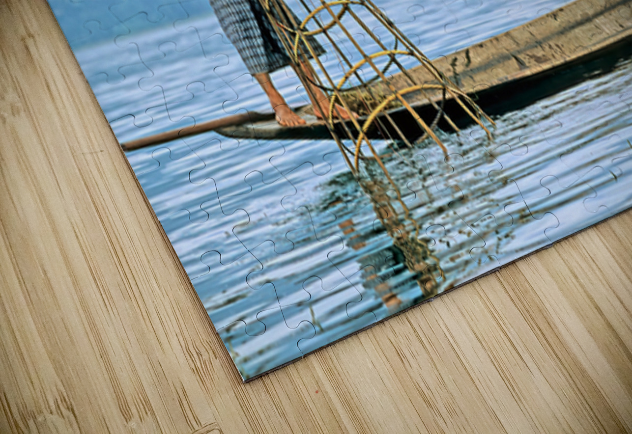 Traditional fishing on Inle Lake in Myanmar by local fisherman Marco Brivio Puzzle