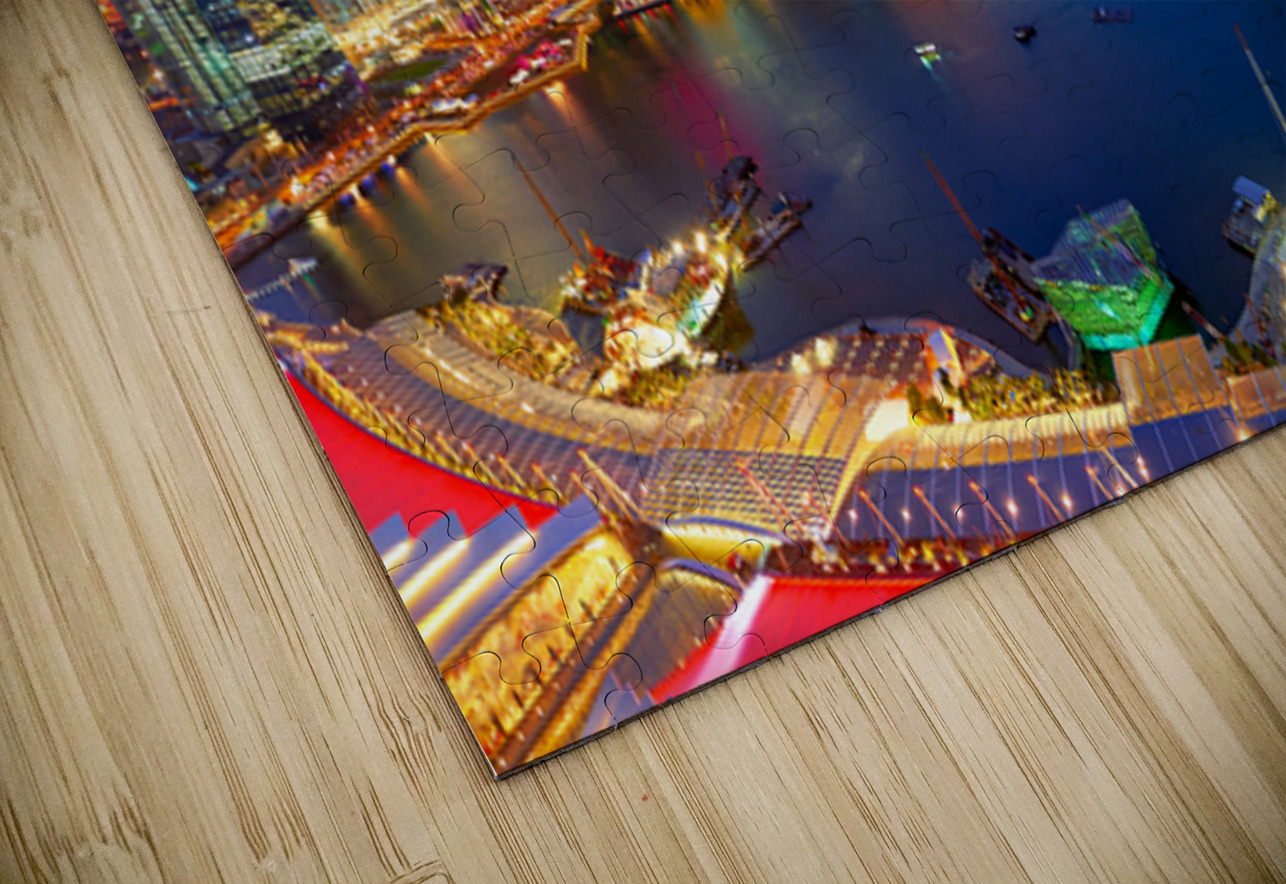 City lights shine over Marina Bay in Singapore at sunset Marco Brivio Puzzle