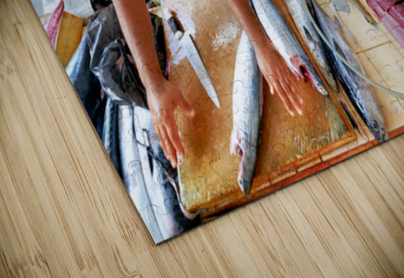 Fish market in Muscat Oman shows workers preparing fish Marco Brivio Puzzle