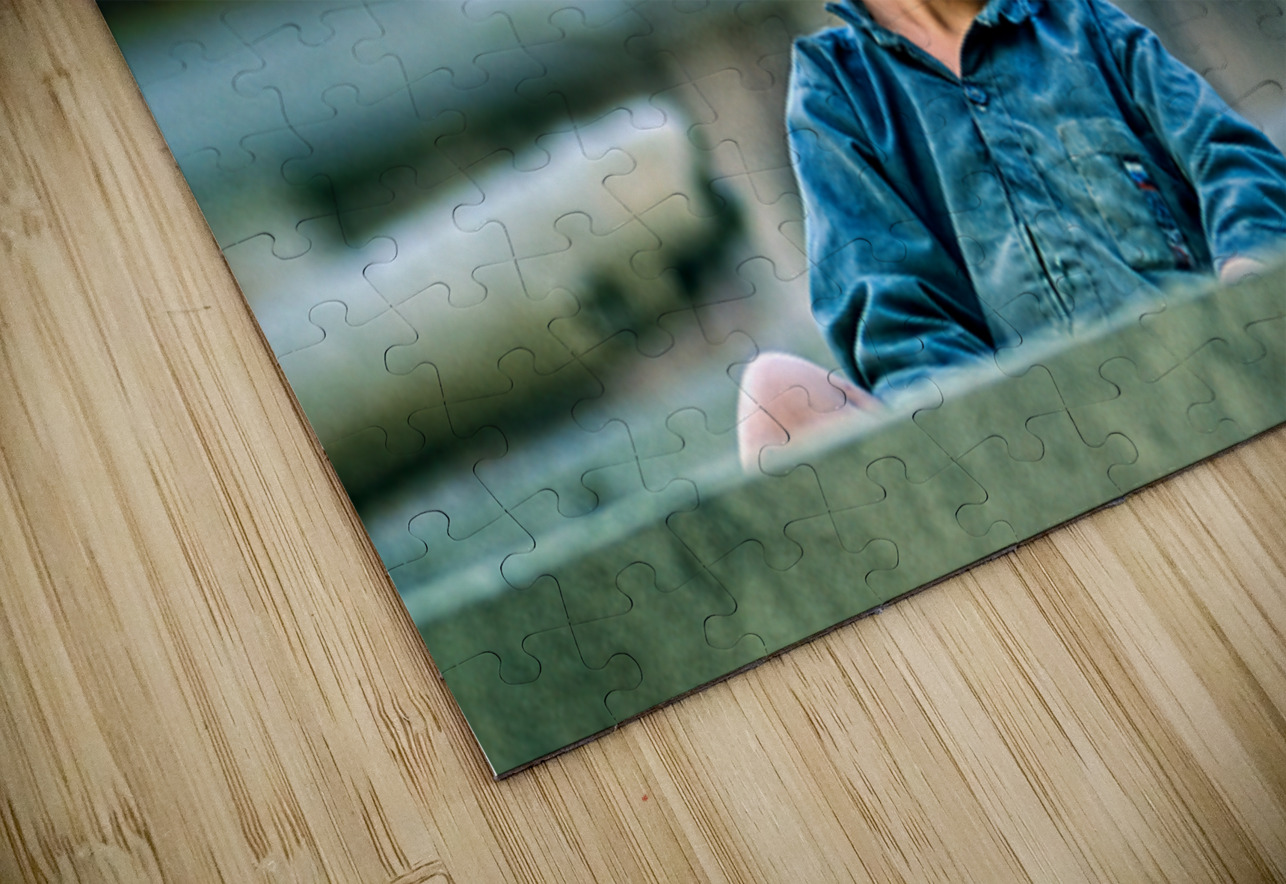 Sad boy sitting on stairs in Lahore Pakistan during the day Marco Brivio Puzzle