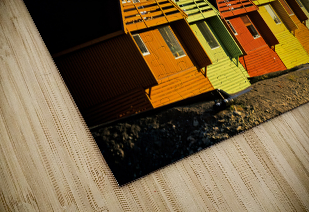 Colorful cabins in Longyearbyen Svalbard near snowy mountains Marco Brivio Puzzle