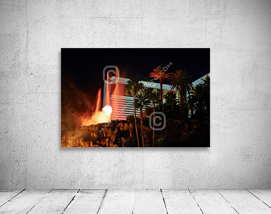 Volcano eruption night show at Mirage Hotel. Las Vegas Nevada USA Wall Preview
