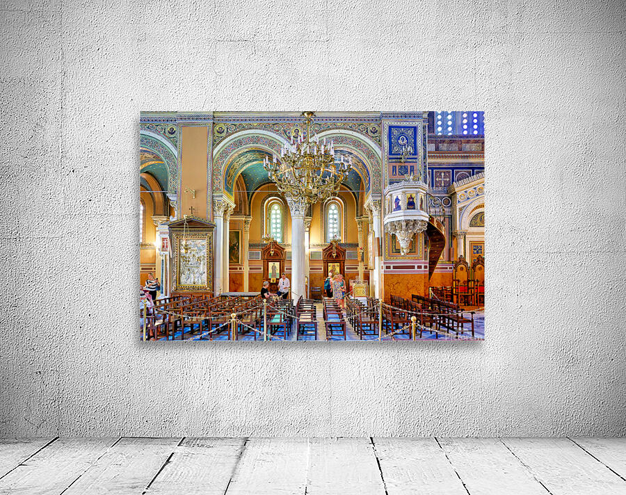 Visitors inside Mitropolis Cathedral in Athens Greece during the Wall Preview