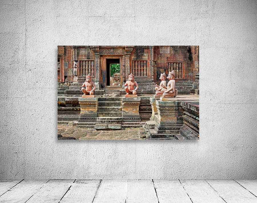 Ancient temple with intricate carvings and mythical guardian sta Wall Preview