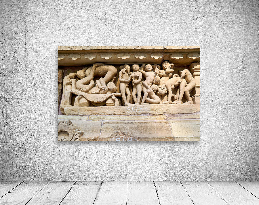 Carvings of erotic art in Hindu temples of Khajuraho Madhya Pra Wall Preview