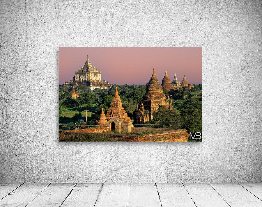 Temples in Bagan during sunset with ancient architecture visible Wall Preview