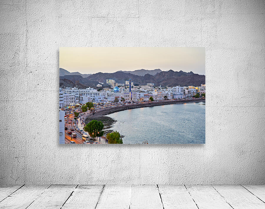 Waterfront cityscape view of Muscat Oman at dusk Wall Preview