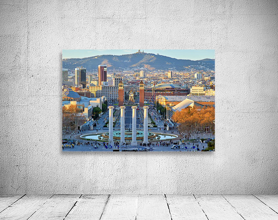 View of Plaza de Espana in Barcelona with cityscape Wall Preview