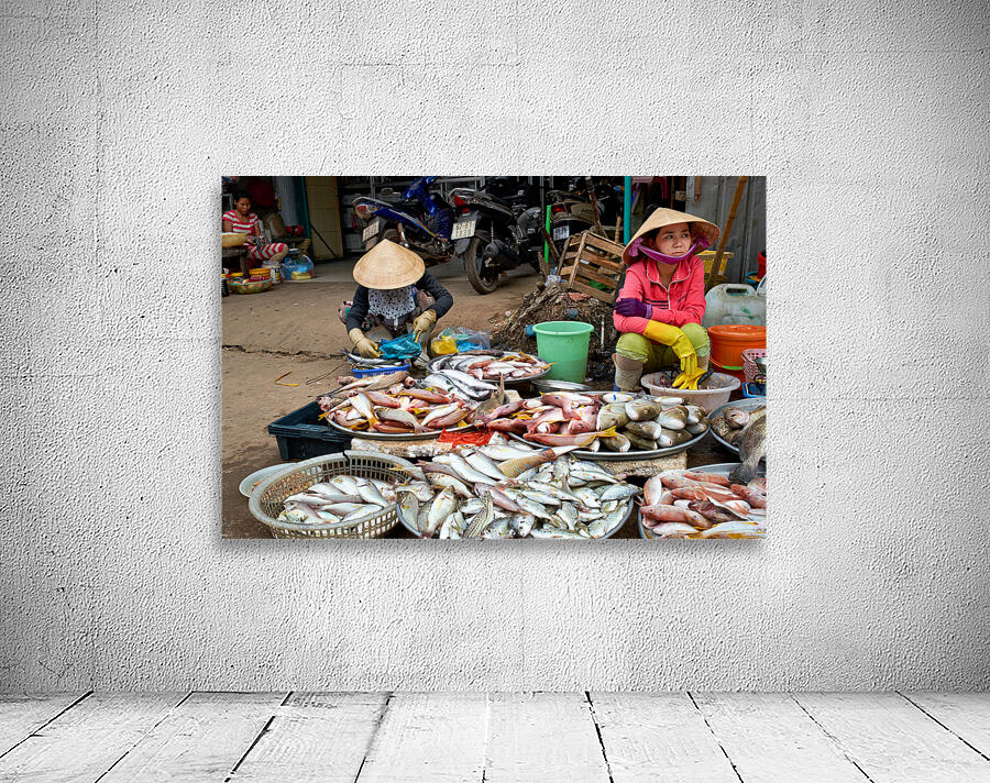 Fish market in Phu Quoc with local vendors working Wall Preview