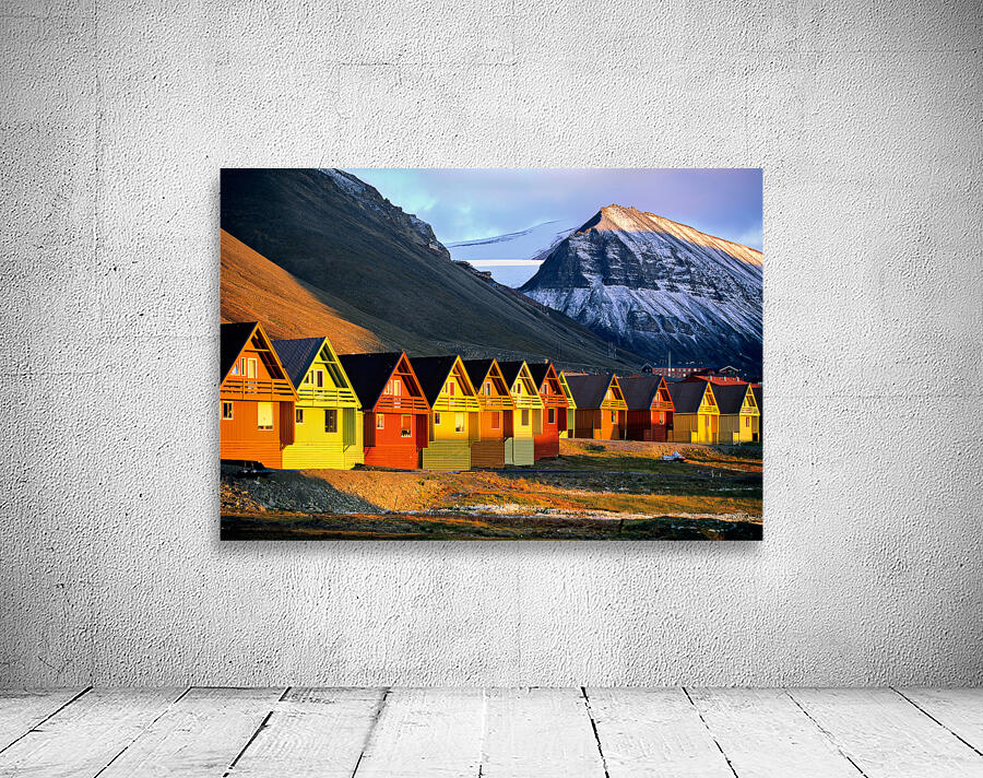 Colorful houses in Longyearbyen Svalbard during sunset Wall Preview