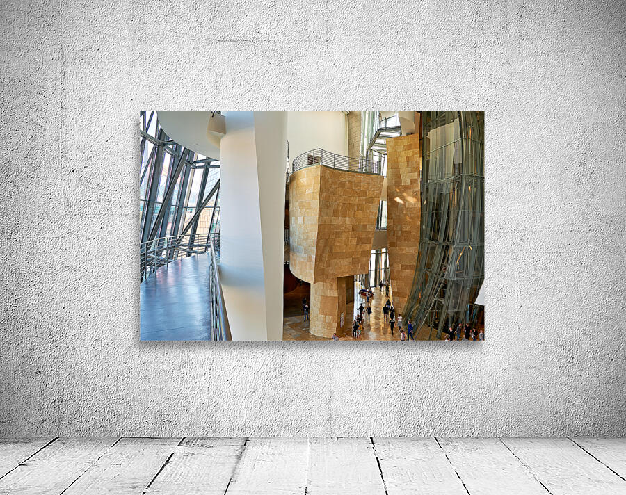 Inside Guggenheim Museum in Bilbao Spain with visitors walking Wall Preview