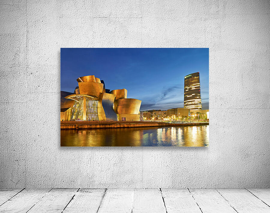 Guggenheim Museum and skyline of Bilbao at night Wall Preview