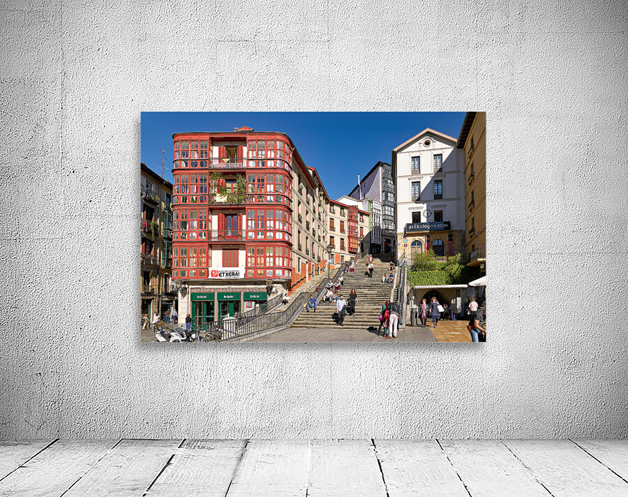 Stairs and buildings in downtown Bilbao Spain during the day Wall Preview