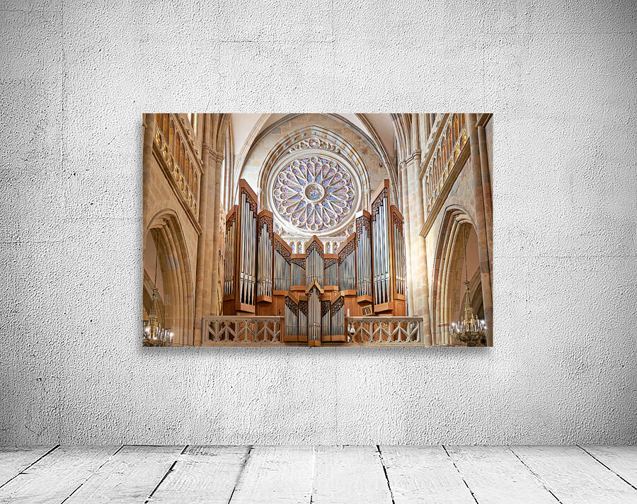 Organ and stained glass in Bilbao Cathedral interior Wall Preview