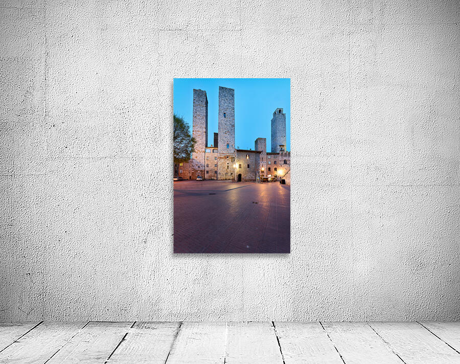 Piazza del Duomo in San Gimignano at sunset in Tuscany Italy Wall Preview