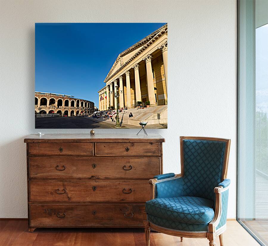 Verona Veneto Italy. The Verona Arena - Roman Amphitheatre and the Town Hall Reproduction