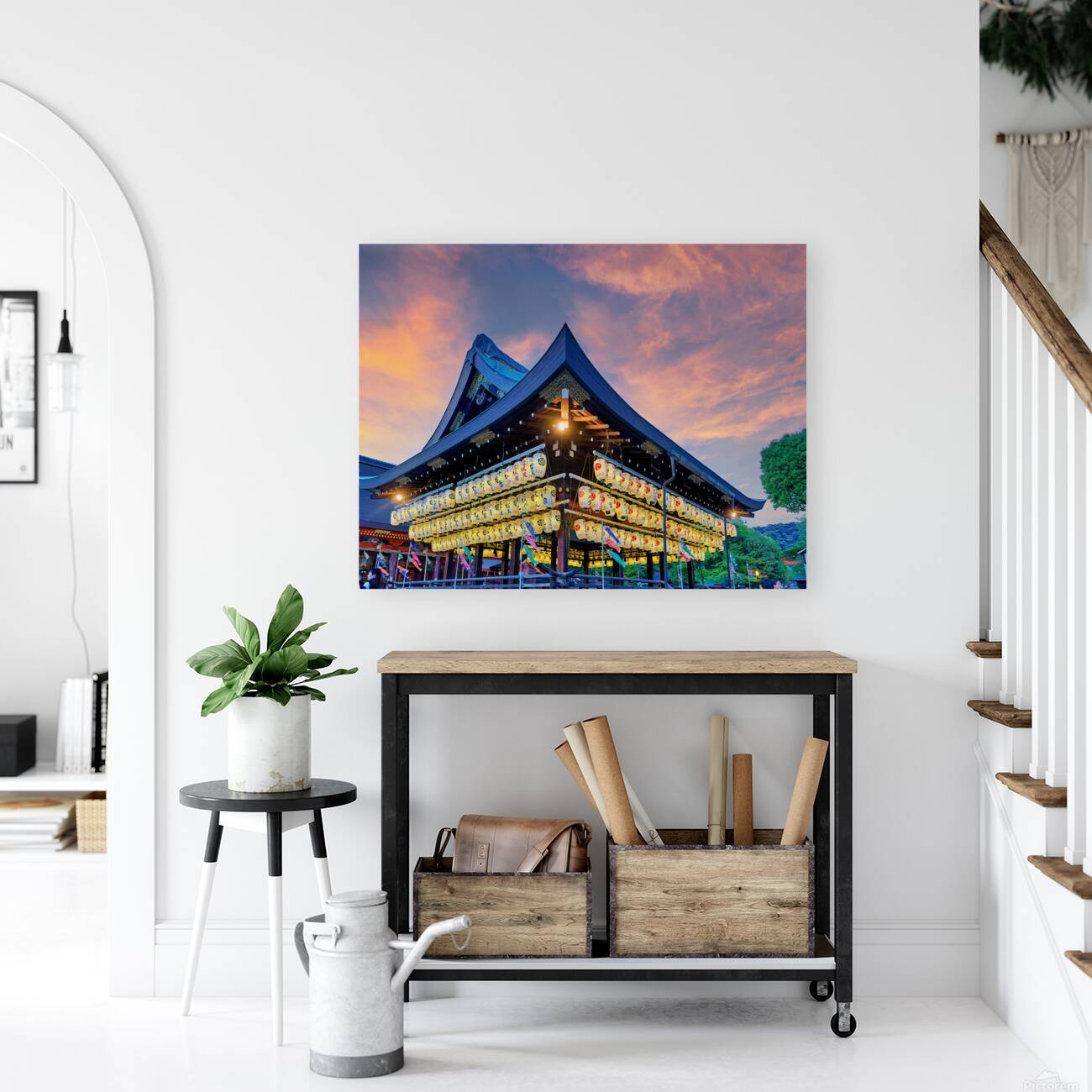 Yasaka shrine in Kyoto with lanterns during sunset Reproduction
