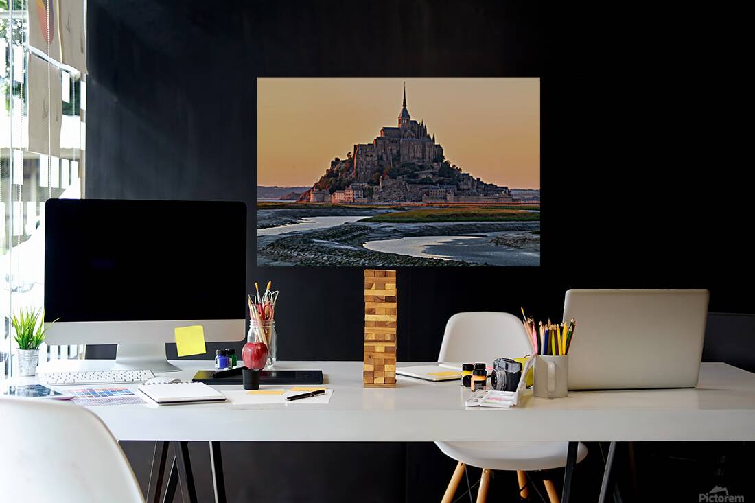 Mont Saint Michel in Normandy France during dusk with clear skie Reproduction