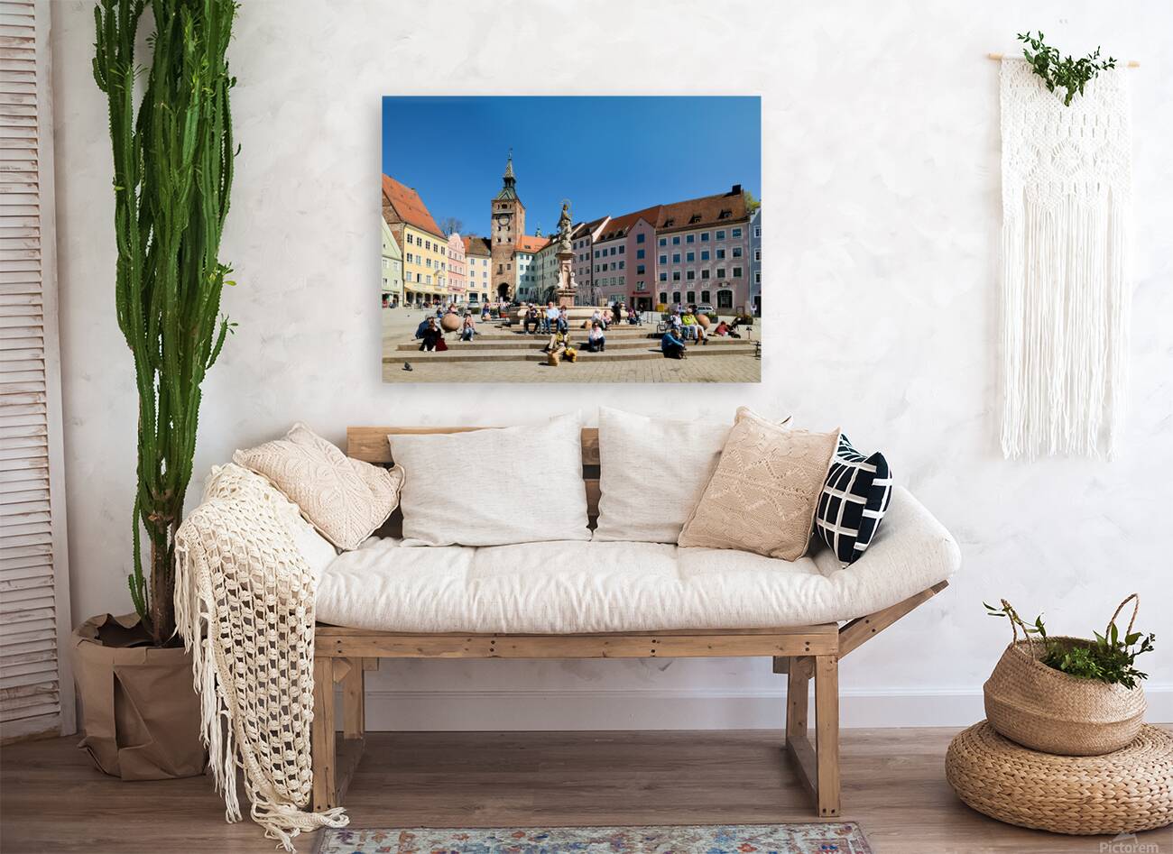 Visitors enjoy Hauptplatz square in Landsberg am Lech Bavaria Reproduction