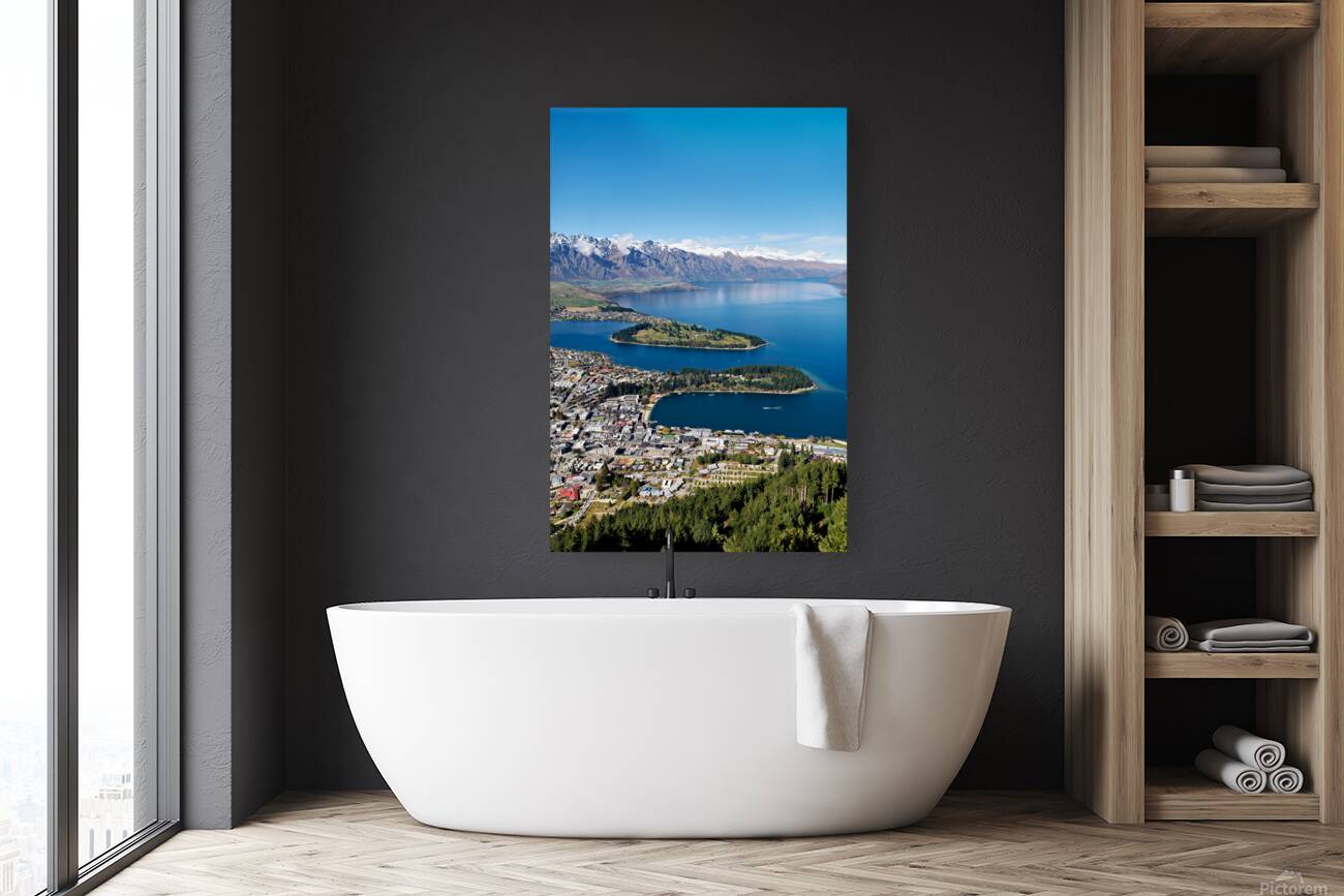 Aerial view of Lake Wakatipu near Queenstown in New Zealand Reproduction