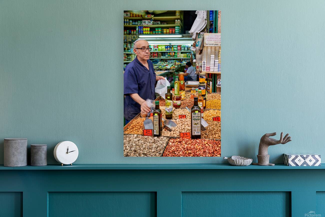Market scene in Mahane Yehuda in Jerusalem during busy shopping  Reproduction