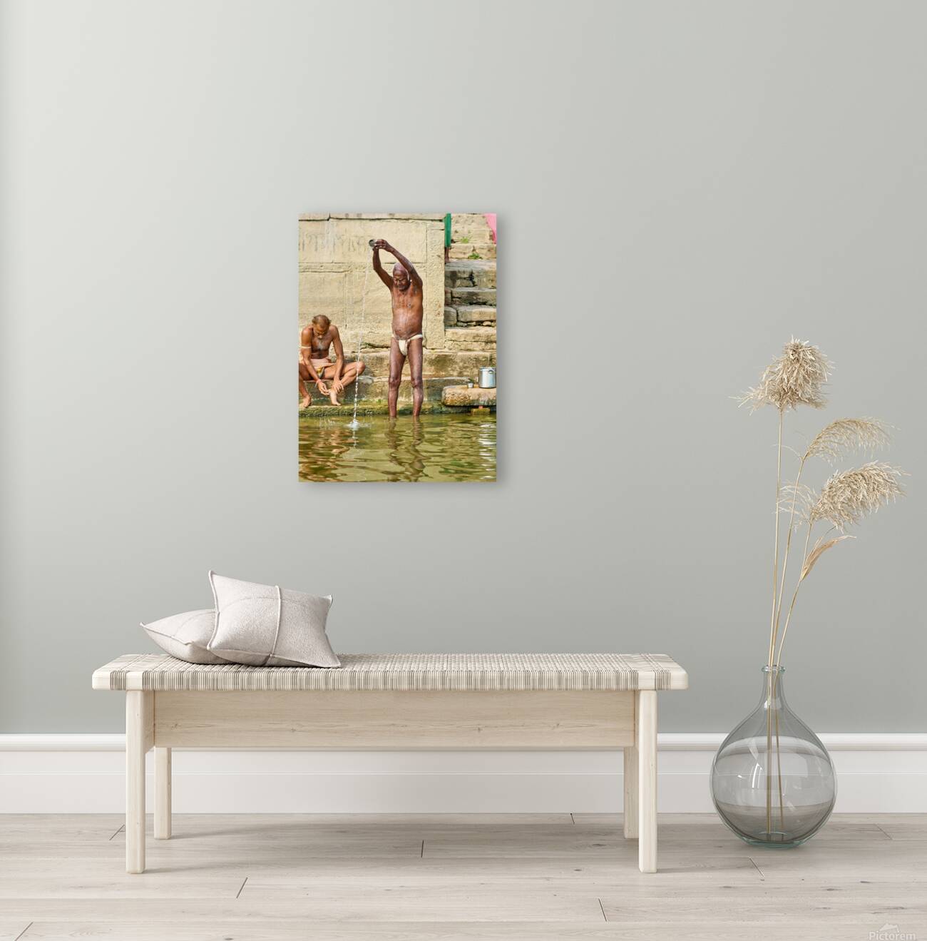 Sacred ablutions at the Ganges river in Varanasi Uttar Pradesh Reproduction