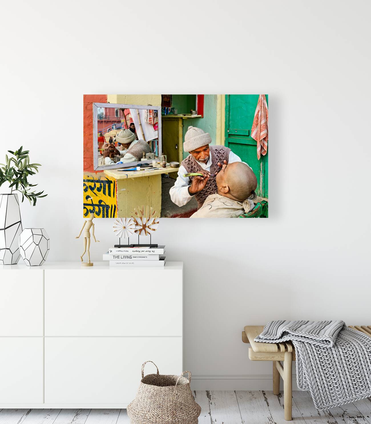 Barber provides shaving service in Varanasi Uttar Pradesh Reproduction