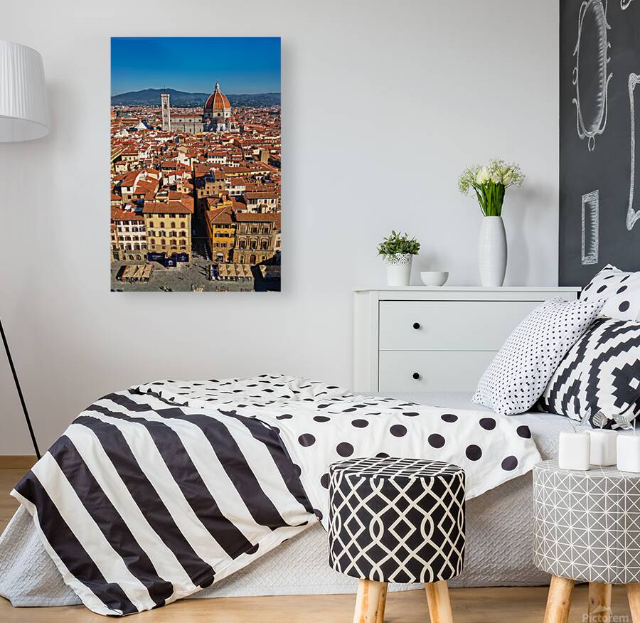 View of Florence rooftops and dome in Tuscany Italy during clear Reproduction