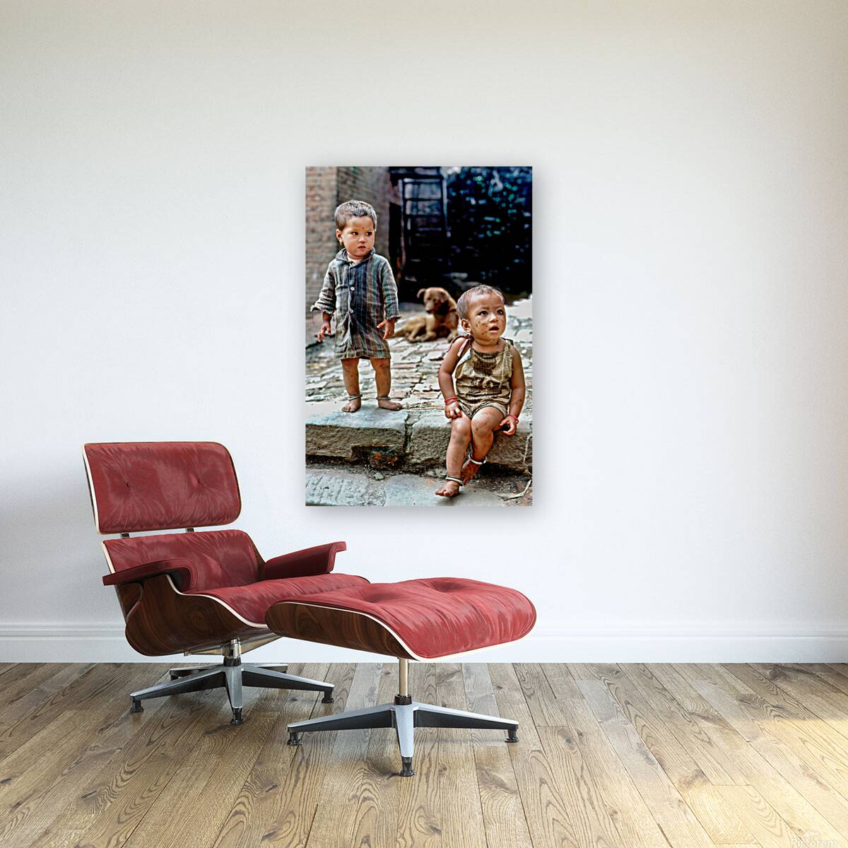 Children playing in a narrow street in Kathmandu Nepal during d Reproduction