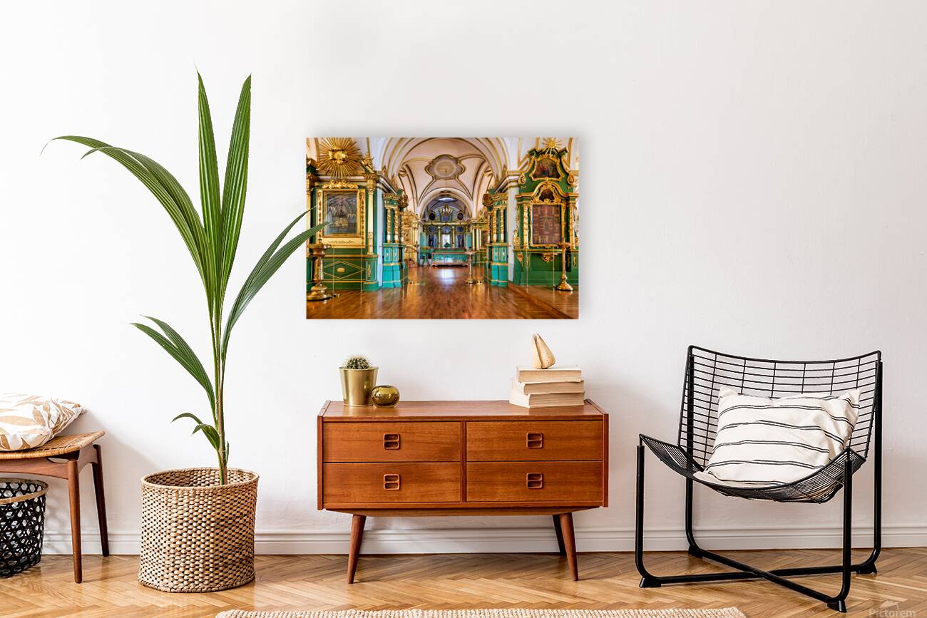 Visitors walk through the grand interior of St Reproduction