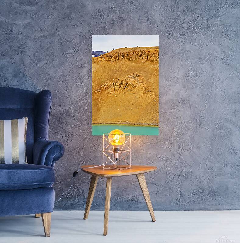 Visitors exploring the Krafla caldera in Iceland Reproduction