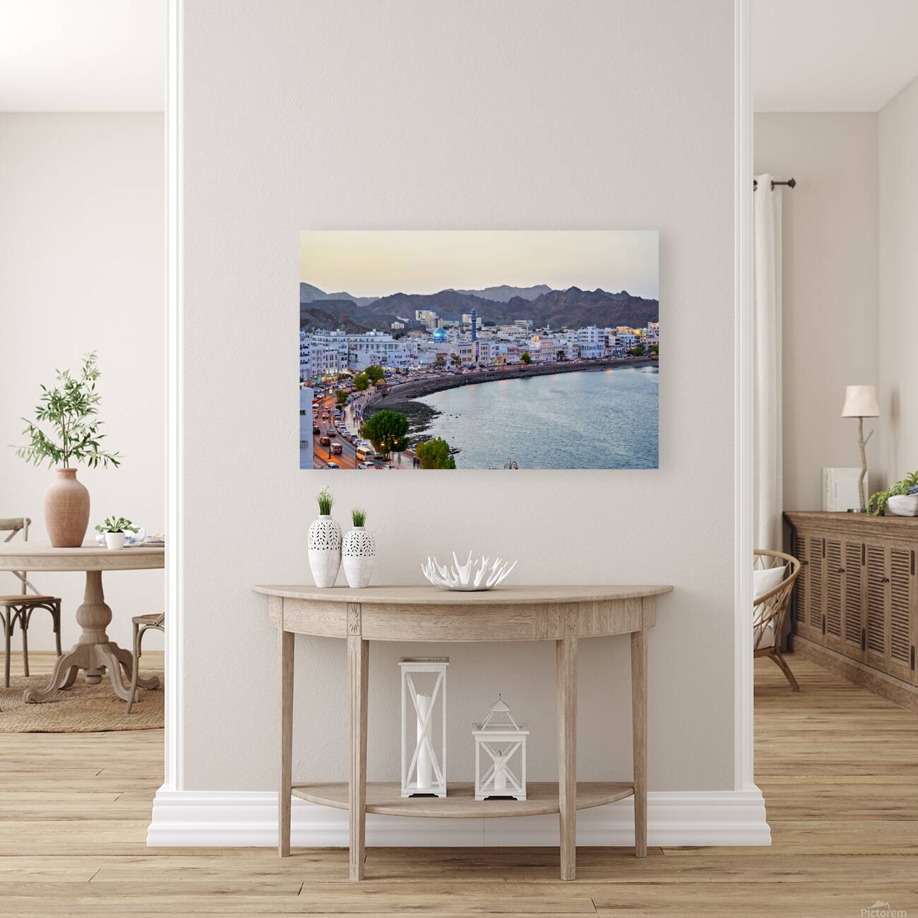 Waterfront cityscape view of Muscat Oman at dusk Reproduction