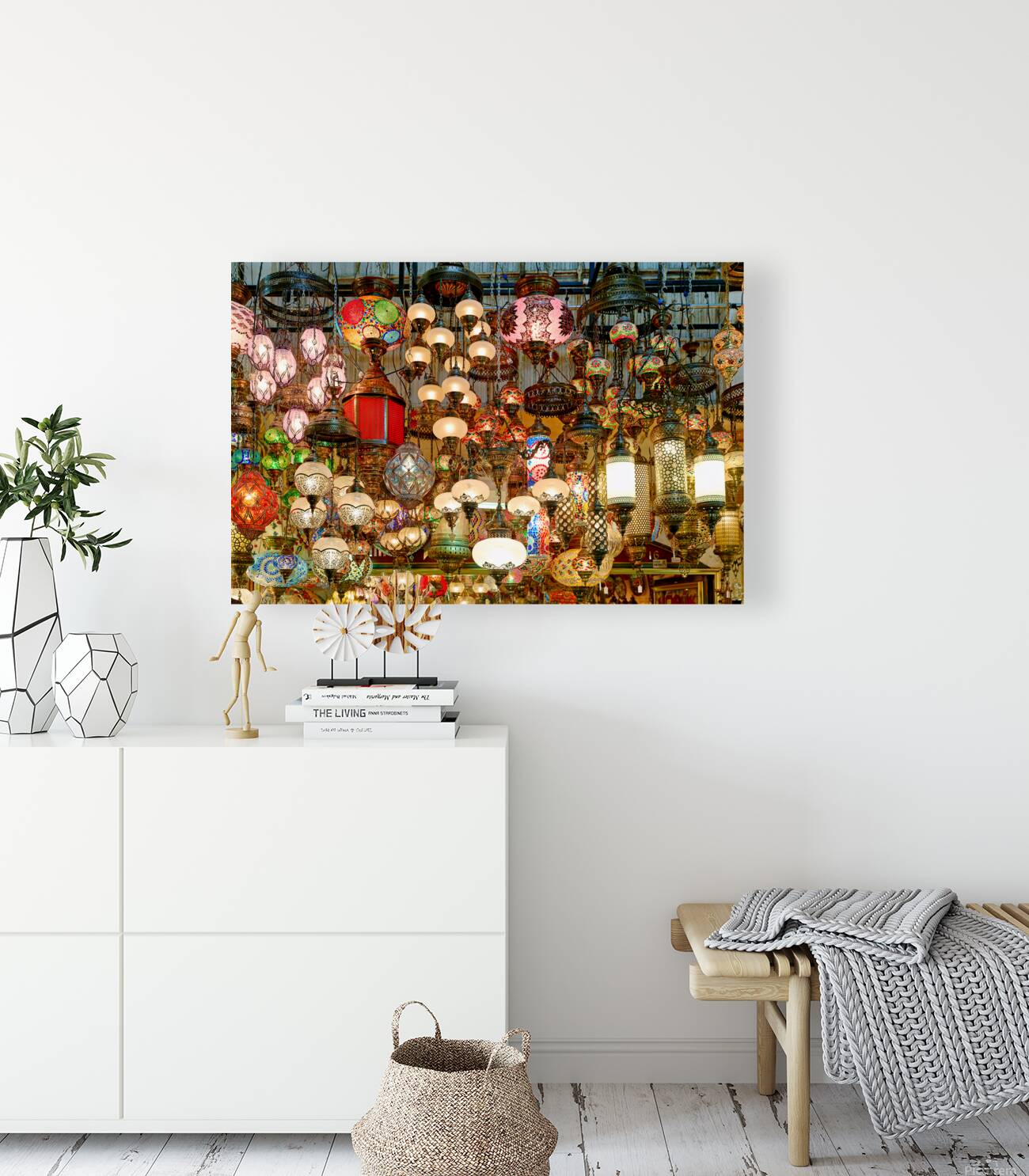 Colorful lights hanging in the Grand Bazaar of Istanbul Reproduction