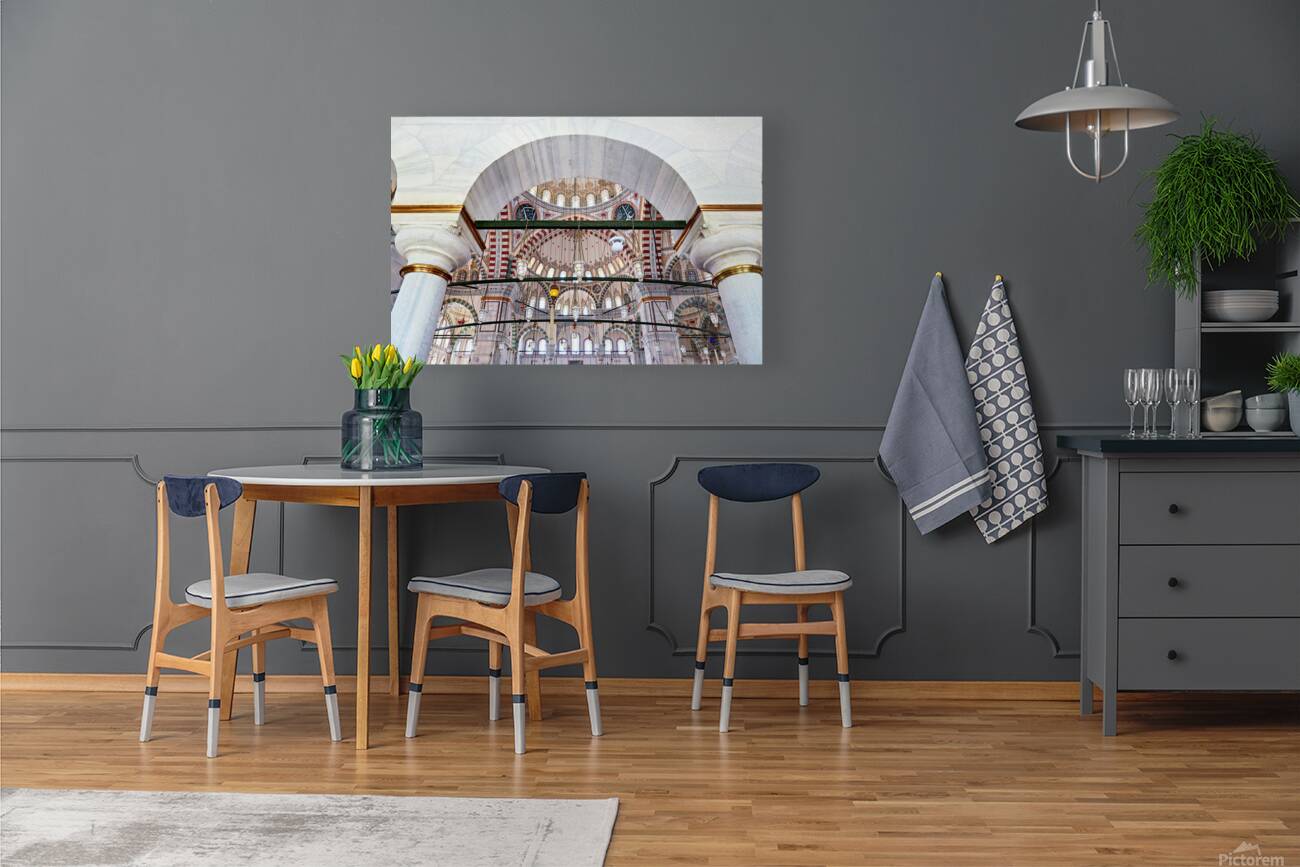 Visitors observe the interior of Fatih Mosque in Istanbul Reproduction