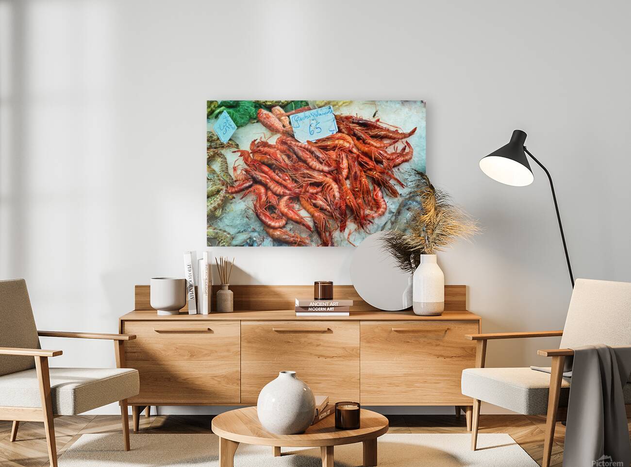 Fresh seafood display at Mercat de Sant Josep in Barcelona Reproduction