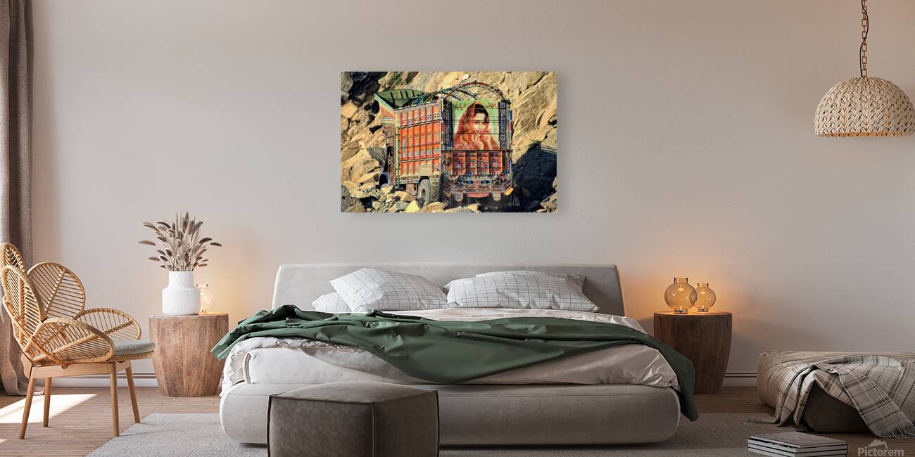 Trucks carrying goods to Shandur Pass in Pakistan Reproduction