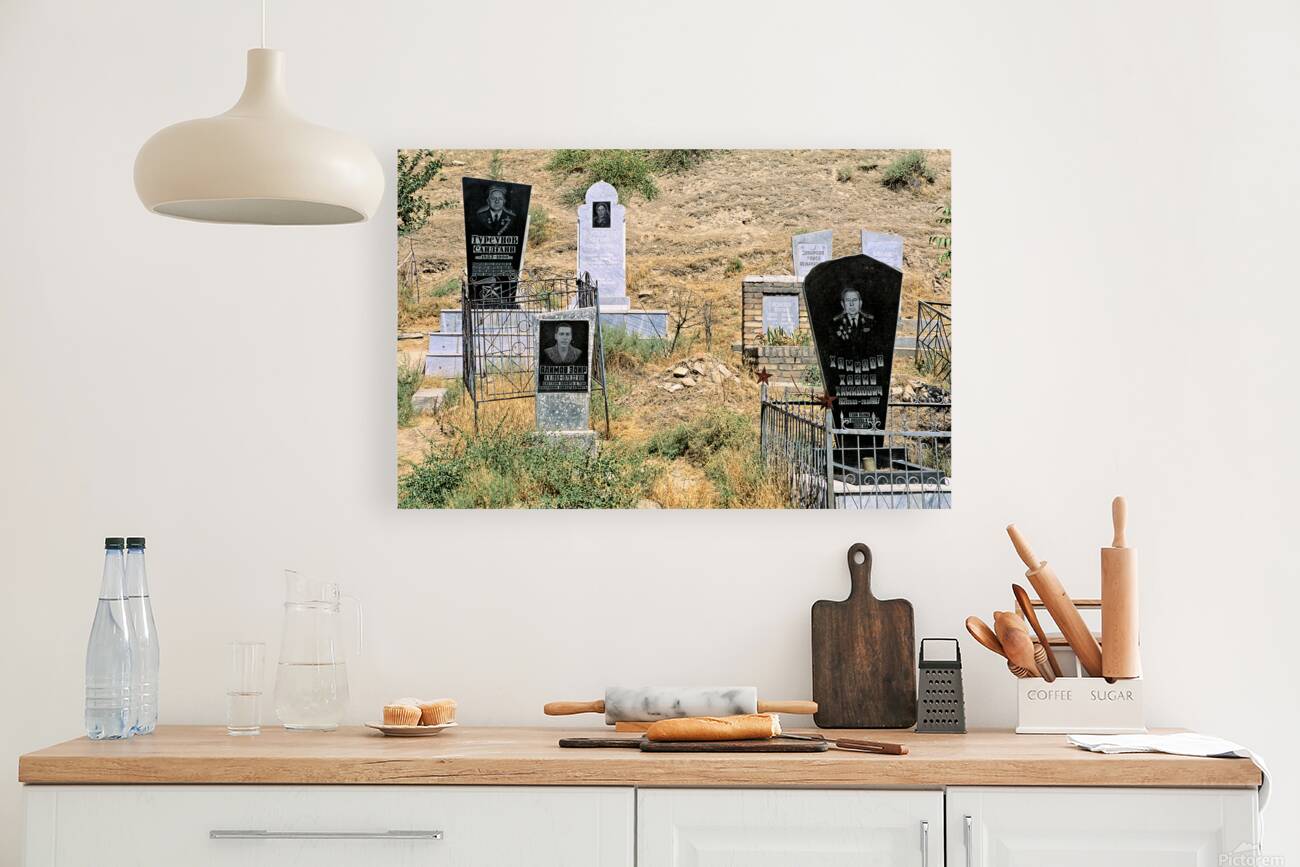 Cemetery in Samarkand shows different tombstones and graves Reproduction