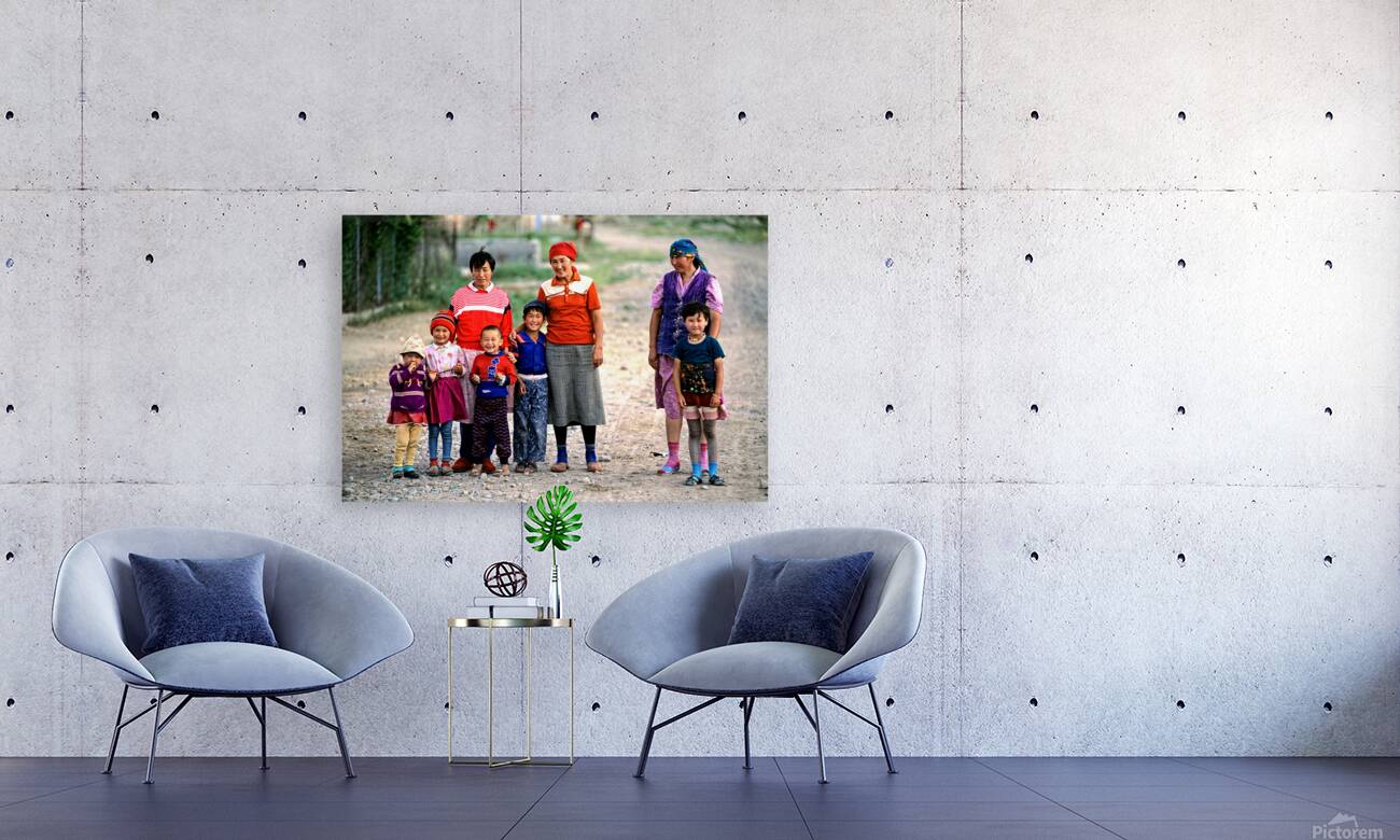 Children and women gather in a village in Uzbekistan Reproduction