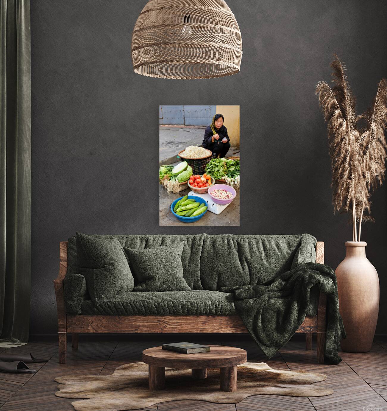 Woman sells fresh vegetables in Hanoi market Reproduction