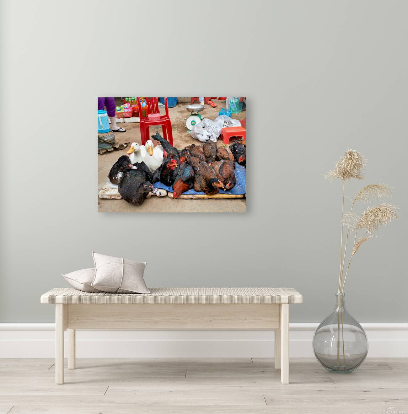 Market scene with live ducks and chickens in Phu Quoc Reproduction