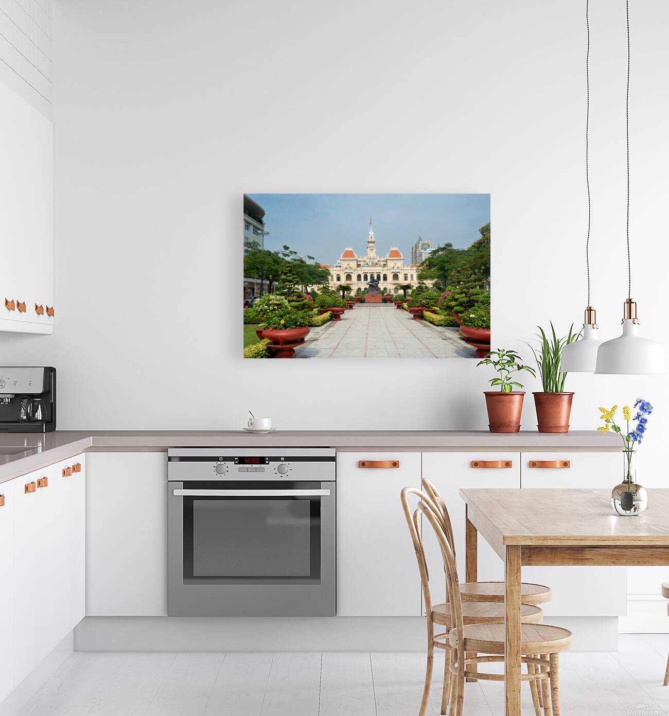 Ho Chi Minh City Hall and gardens in Saigon with statue Reproduction