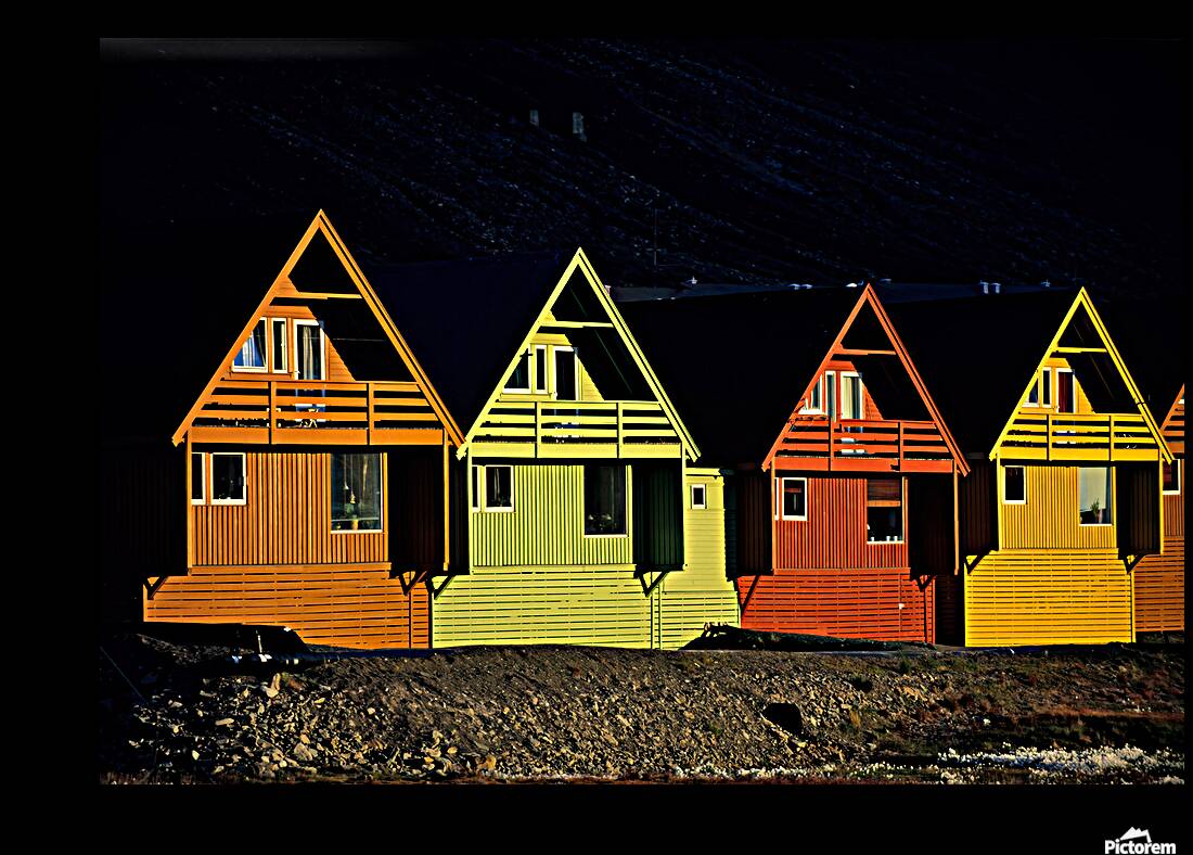 Colorful houses in Longyearbyen Svalbard under sunlight Reproduction