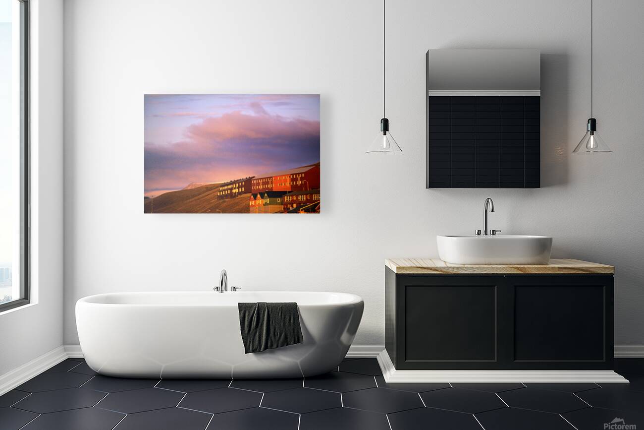 Sunset over longyearbyen in svalbard archipelago norway Reproduction