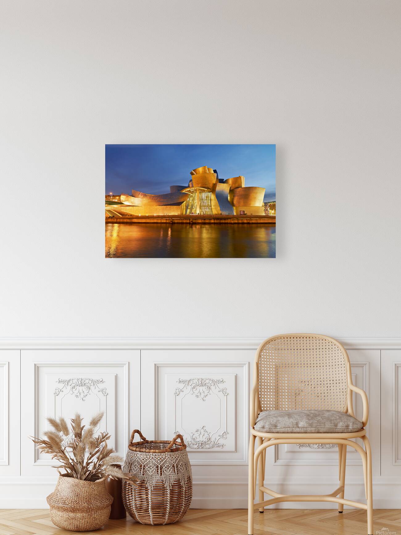 Guggenheim Museum shines at night in Bilbao Spain Reproduction