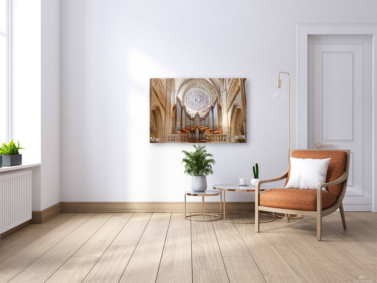 Organ and stained glass in Bilbao Cathedral interior Reproduction
