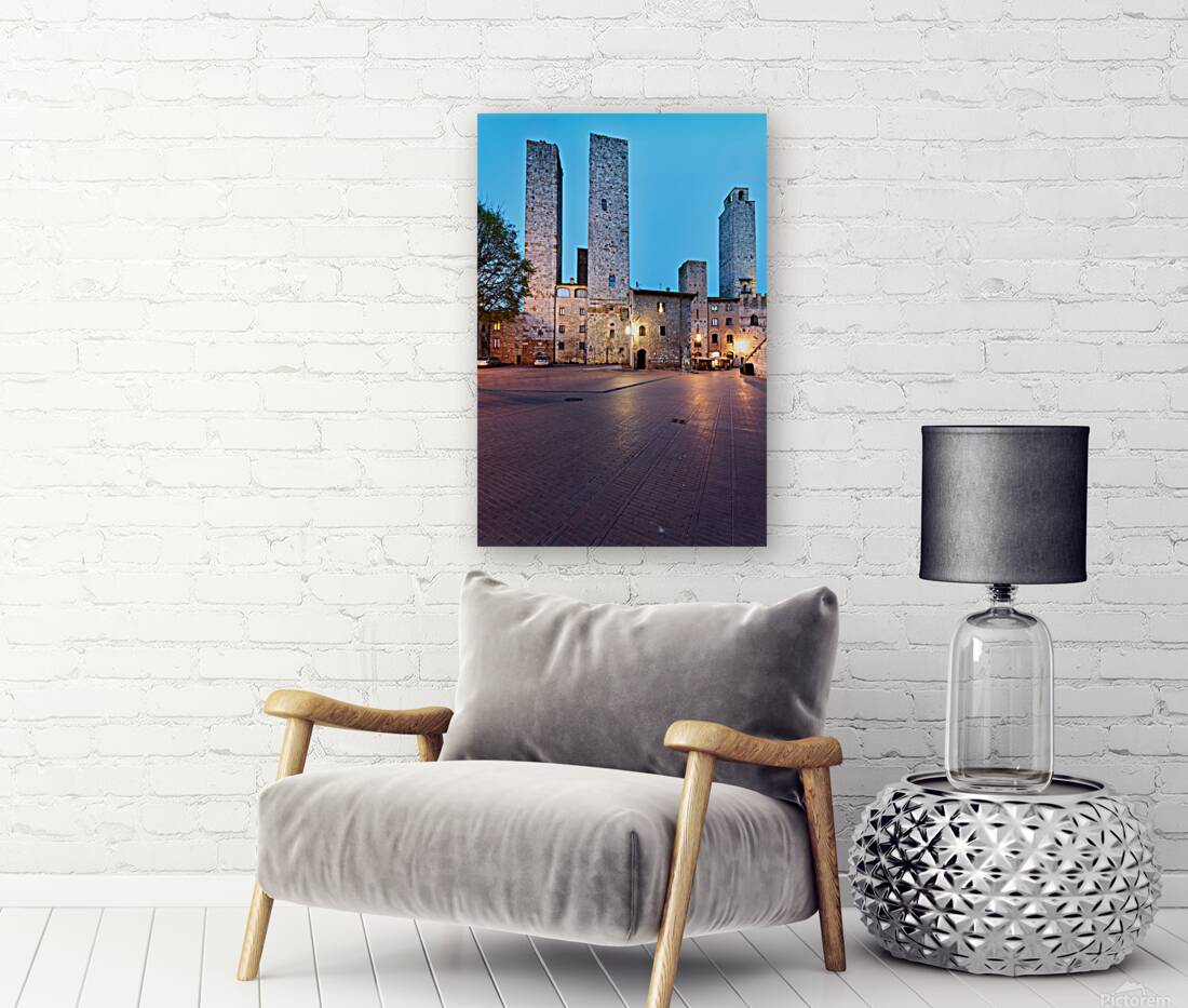 Piazza del Duomo in San Gimignano at sunset in Tuscany Italy Reproduction