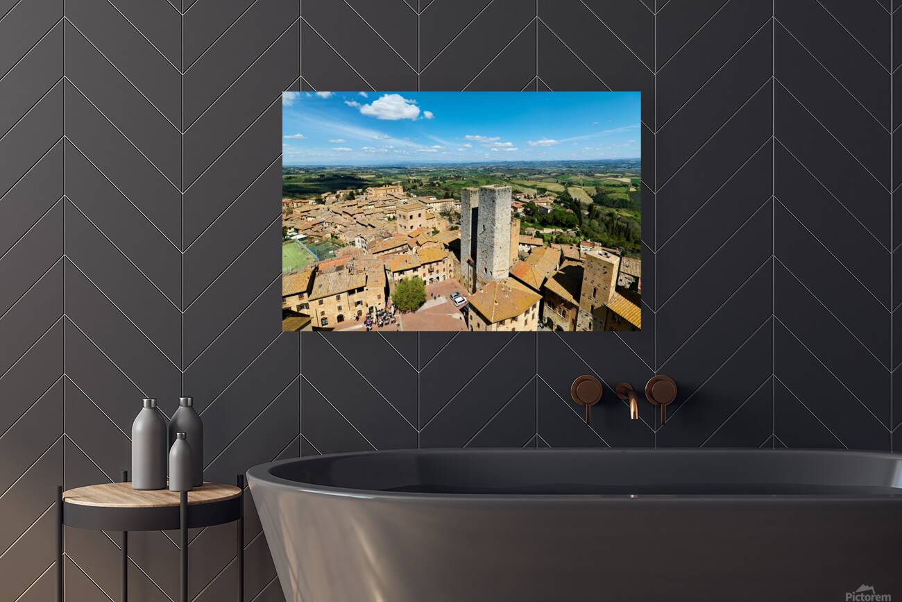 Aerial view of San Gimignano in Tuscany during the day Reproduction