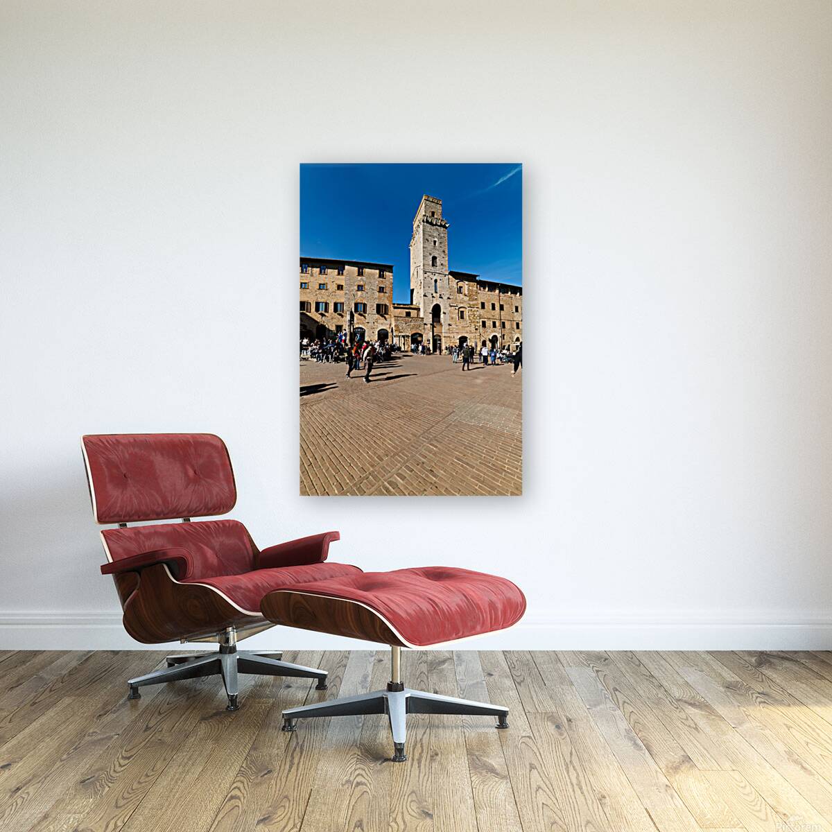 Visitors gather in San Gimignano at Piazza della Cisterna Reproduction