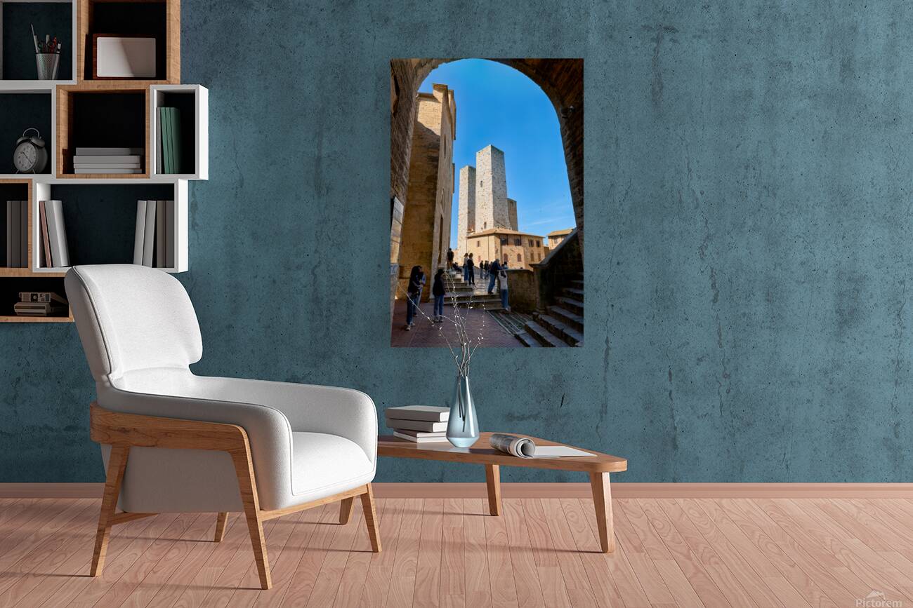 Visitors enjoy Piazza del Duomo in San Gimignano Italy Reproduction